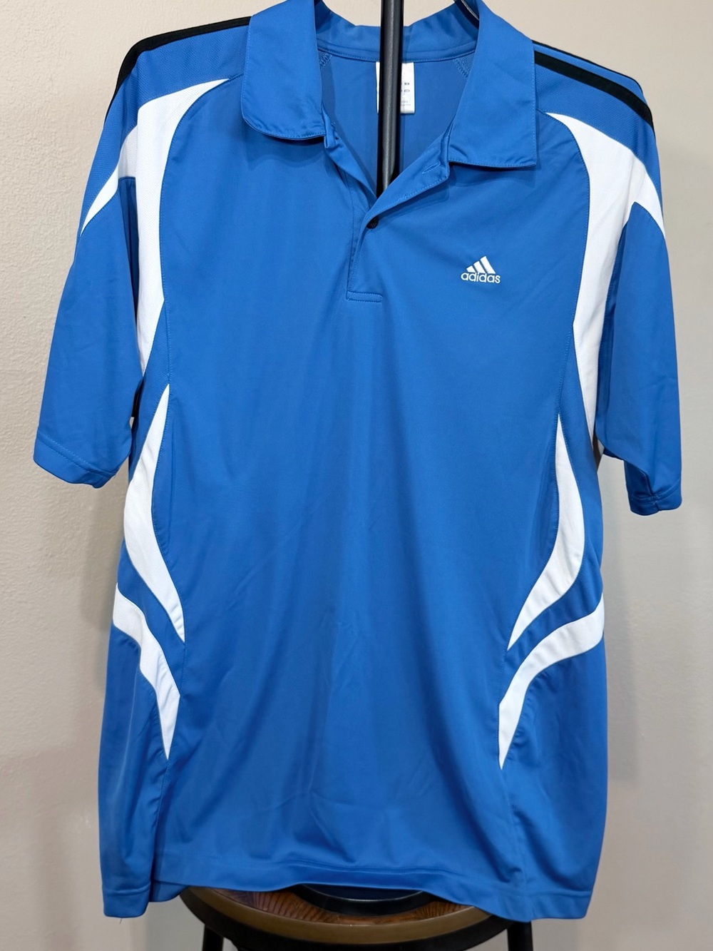 adidas Men’s XL Regular Blue/White/Black Colorblock SS Polo Shirt Logo Golf